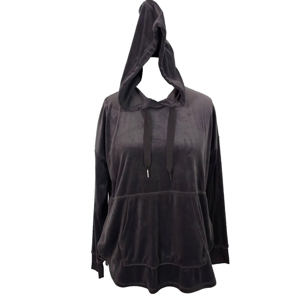 Alfani Intimates Women Size Medium Velour Hoodie Pajama Lounge Top Gray Taupe